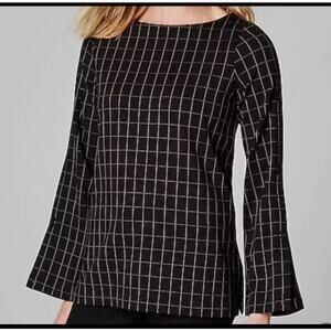 J. JILL Ponte Black Camel Plaid Windowpane Long Sleeve Top Women’s Size XL